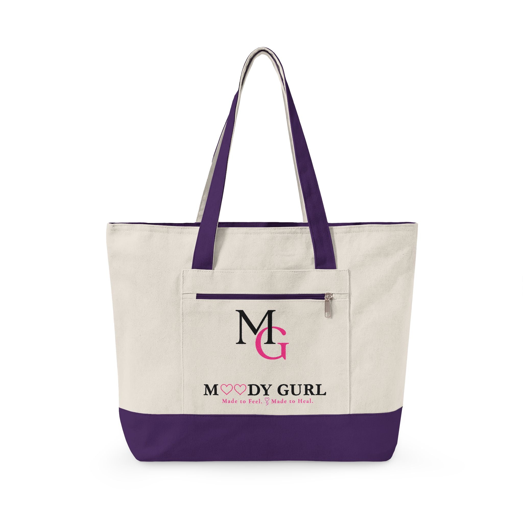 Moody Gurl Zippered Canvas Tote — Pink Heart Logo Bookbag