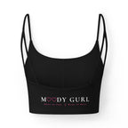 Moody Gurl Luxe Bra — Black Strappy Crop Top with 'MG' Logo & Back 'Moody Gurl' Text
