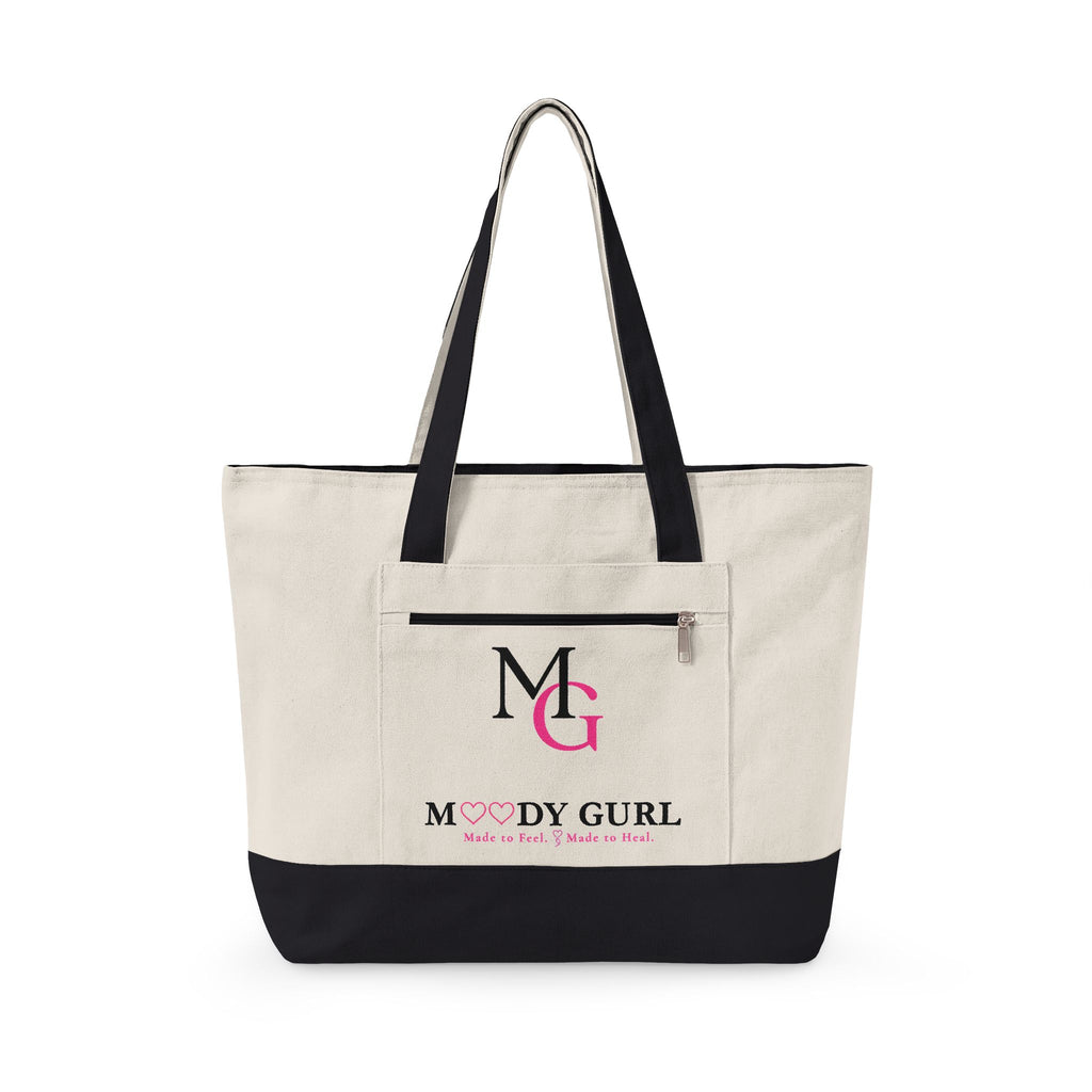 Moody Gurl Zippered Canvas Tote — Pink Heart Logo Bookbag