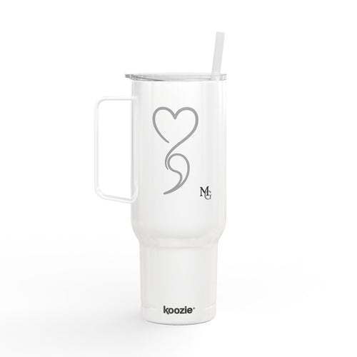 40oz Engraved Insulated Tumbler with Handle & Lid – Heart Semicolon Design