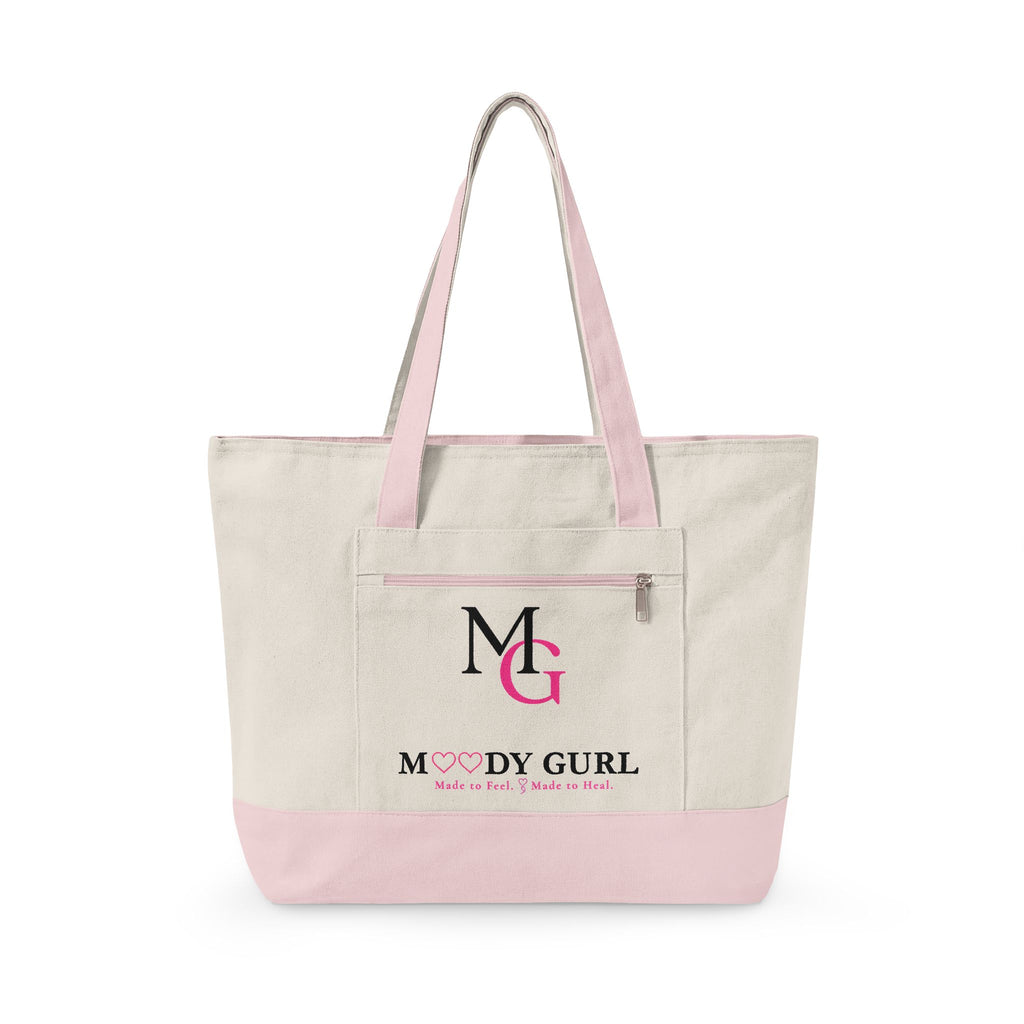 Moody Gurl Zippered Canvas Tote — Pink Heart Logo Bookbag