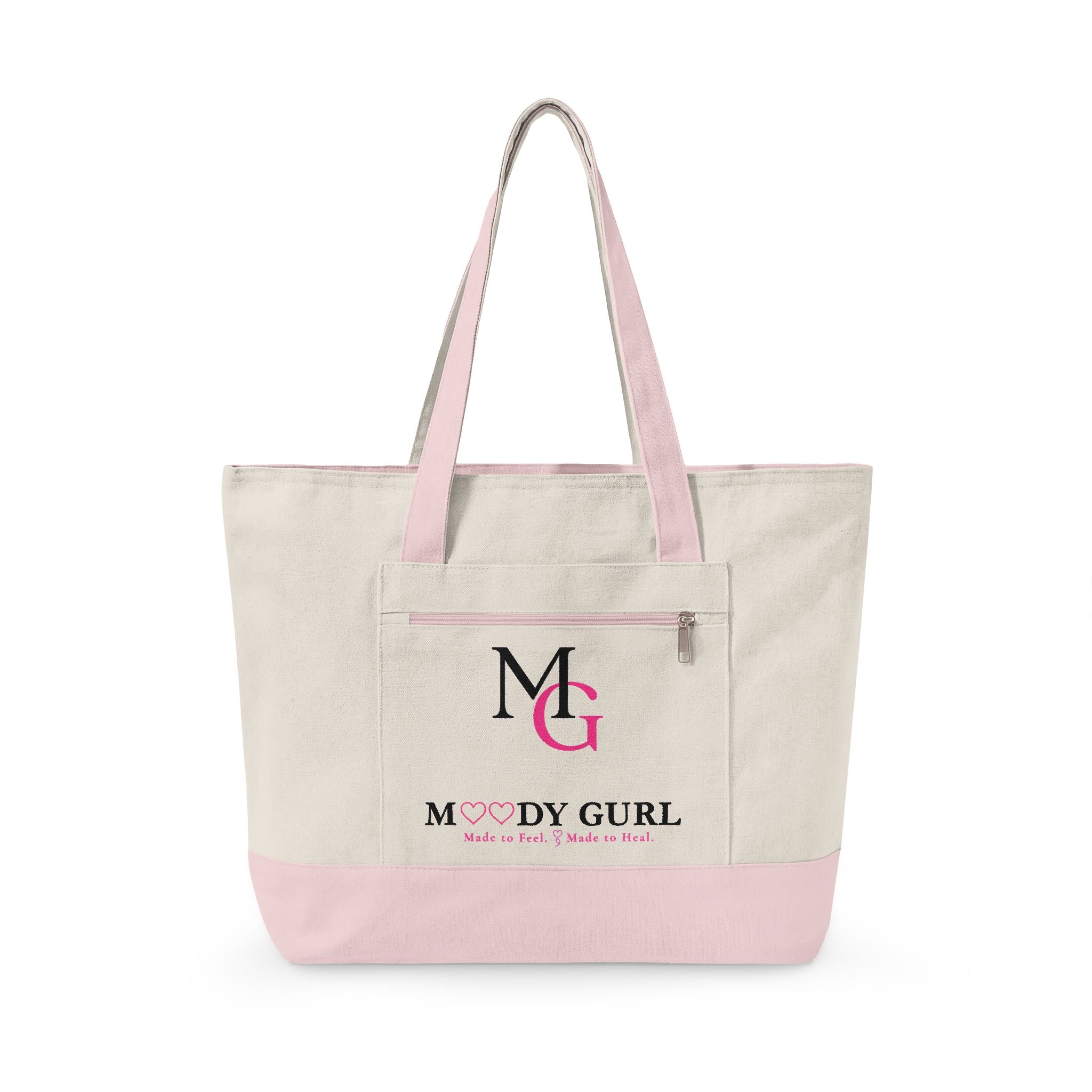 Moody Gurl Zippered Canvas Tote — Pink Heart Logo Bookbag