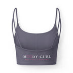 Moody Gurl Luxe Bra — Black Strappy Crop Top with 'MG' Logo & Back 'Moody Gurl' Text