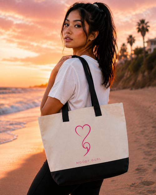 Canvas Tote Bag — Moody Gurl Monogrammed Zippered Tote Hope Mark Design.